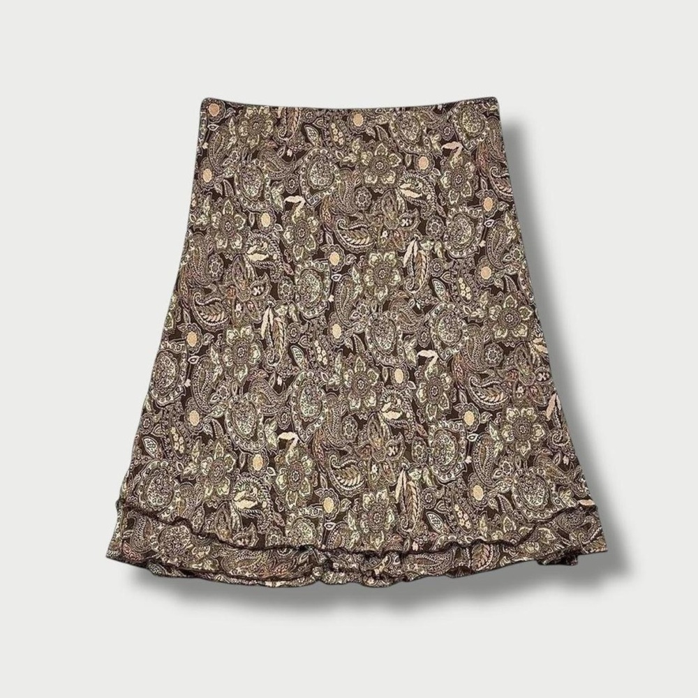 Vintage Y2K brown paisley chiffon low rise tiered midi skirt RL Richard XL